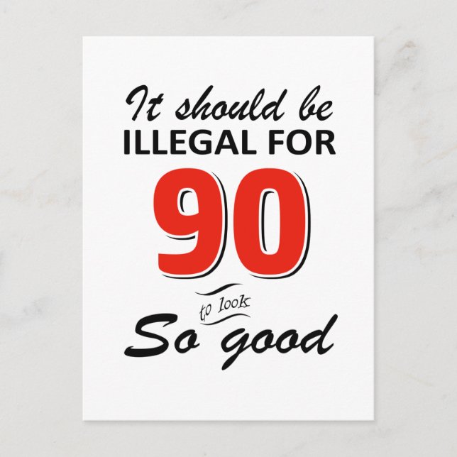 Funny 90th year old birthday designs postcard (Front)
