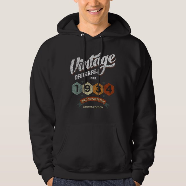 Funny 91 Year Old 1934 Vintage 91st Birthday Gift Hoodie (Front)