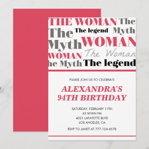  Funny 94th birthday invitations the Myth Legend