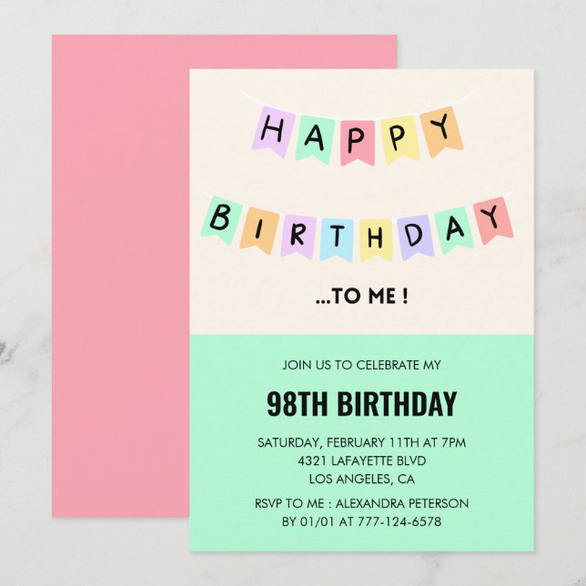 Funny 98th birthday invitations Happy Birthday (Front/Back)