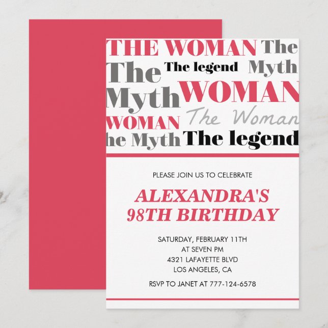  Funny 98th birthday invitations the Myth Legend (Front/Back)