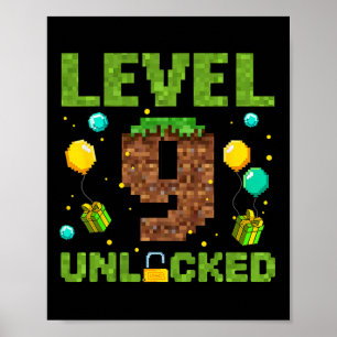 Funny 9th Birthday Boy Gamer Level 9 Unlocked Pixe Poster