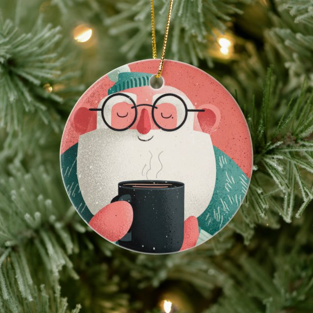 Funny A Cheerful Man With Glasses Happy Holiday  Ceramic Ornament (Tree)
