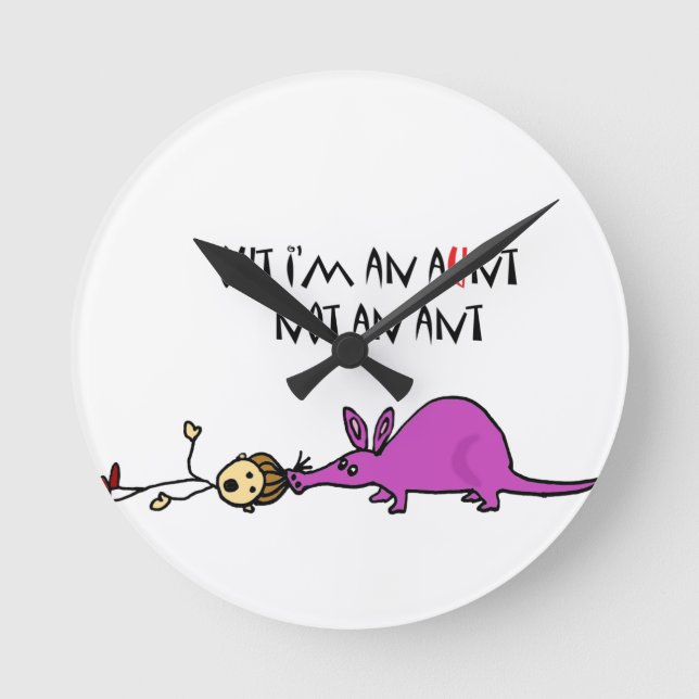 Funny Aardvark Eating Aunt not ant cartoon Round Clock (Front)