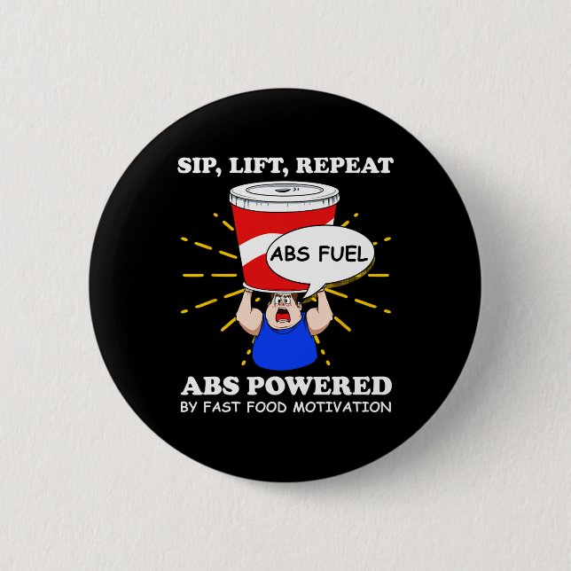 Funny Abs Exercise Fast Food Gym Workout Bodybuild Button (Front)