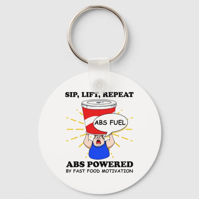 Funny Abs Exercise Fast Food Gym Workout Bodybuild Keychain (Front)