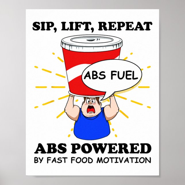 Funny Abs Exercise Fast Food Gym Workout Bodybuild Poster (Front)