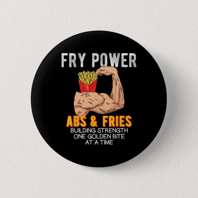 Funny Abs Exercise French Fries Muscle Building Bo Button (Front)