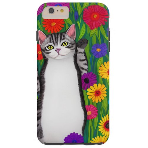 Funny Abstract Black and Gray Whimsical Cat Tough iPhone 6 Plus Case