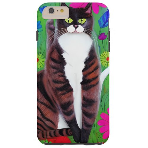 Funny Abstract Black and White Whimsical Cat Tough iPhone 6 Plus Case