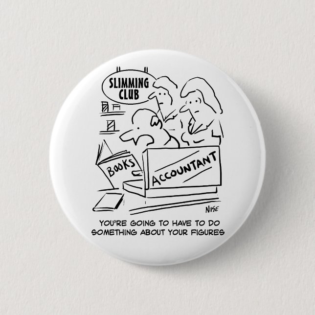 Funny Accountant Checks Slimming Club Figures Button (Front)