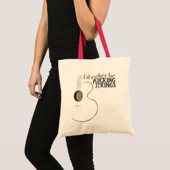 Funny Acoustic Guitar Plucking Strings Tote Bag by Specialeetees at Zazzle