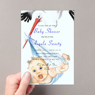 Funny Acrylic Baby Shower Invitation with Stork
