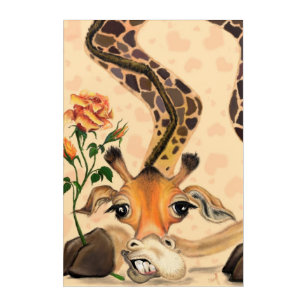 Funny Acrylic Print Romantic Giraffe with Rose