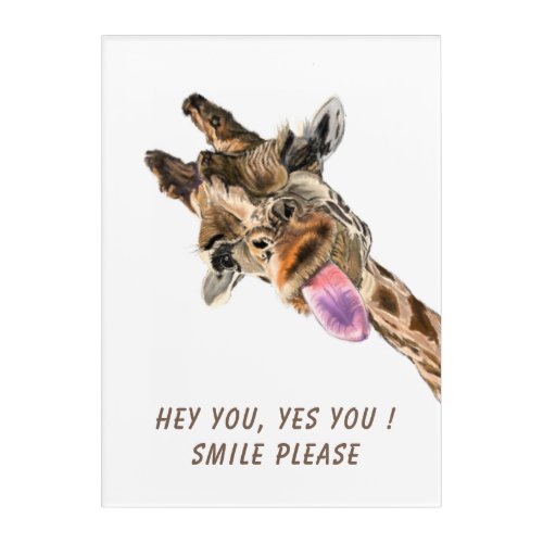 Funny Acrylic Print with Playful Giraffe _ Smile
