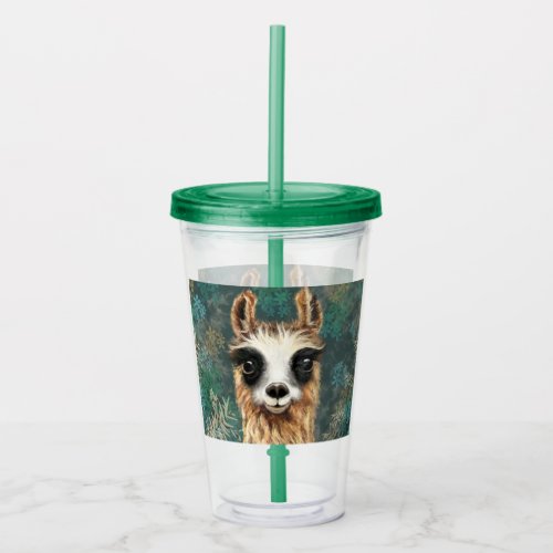 Funny Acrylic Tumbler with Curious Baby Alpaca