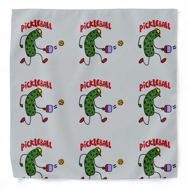 Funny Action Pickle Playing Pickleball Cartoon Bandana (Front)
