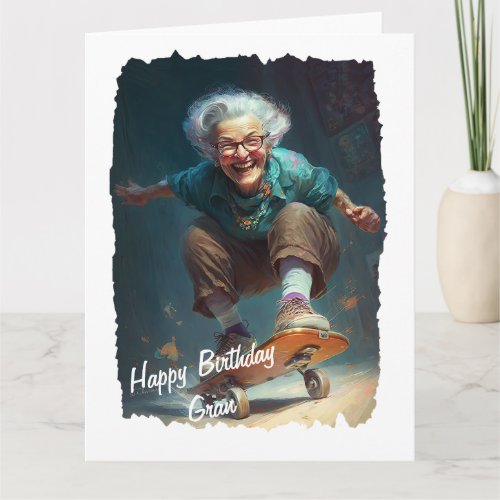 Funny Active Grandma on a Skateboard Birthday Card