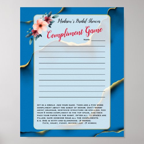 Funny Ad_Lib  Compliment Game Bridal Shower  Poster