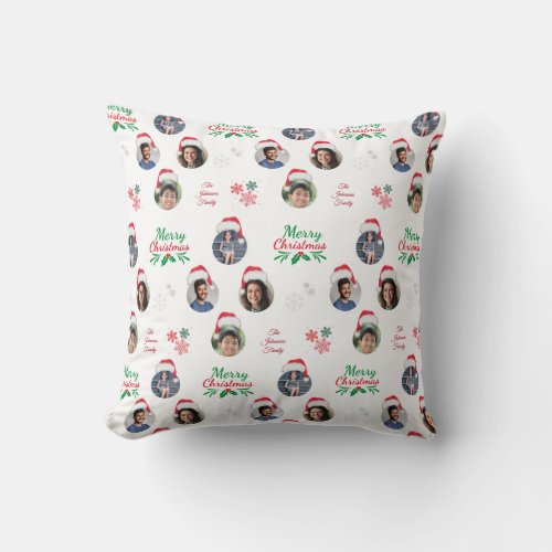 Funny Add Family Member 4 Photos Collage Santa Hat Throw Pillow