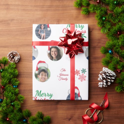 Funny Add Family Member 4 Photos Collage Santa Hat Wrapping Paper
