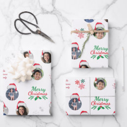 Funny Add Family Member 4 Photos Collage Santa Hat Wrapping Paper Sheets