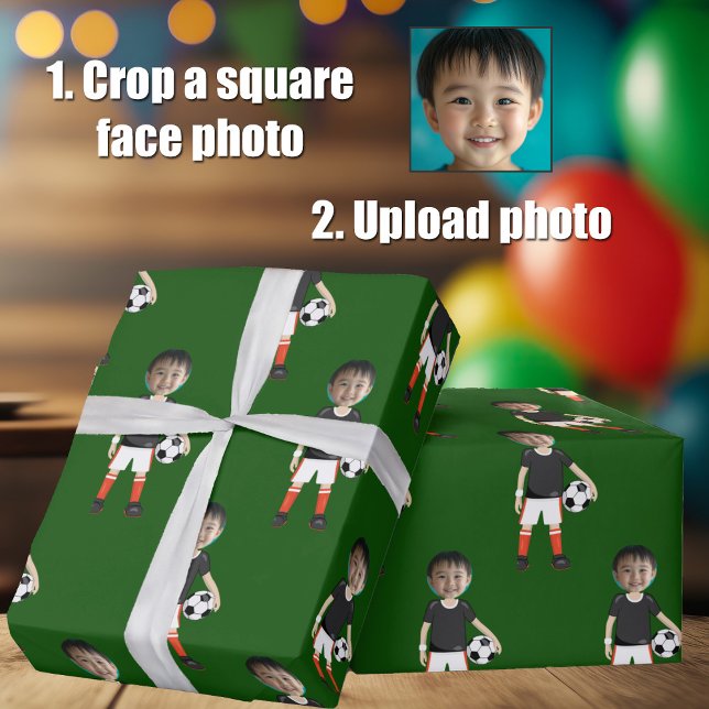 Funny Add Kids Face Photo Soccer Player Green Wrapping Paper (Creator Uploaded)
