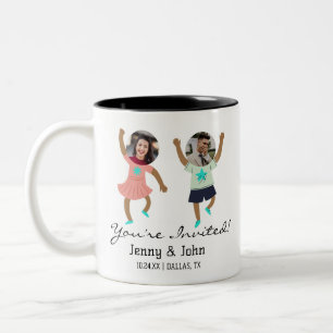 Funny Add Photo Customized Bride & Groom Wedding Two-Tone Coffee Mug