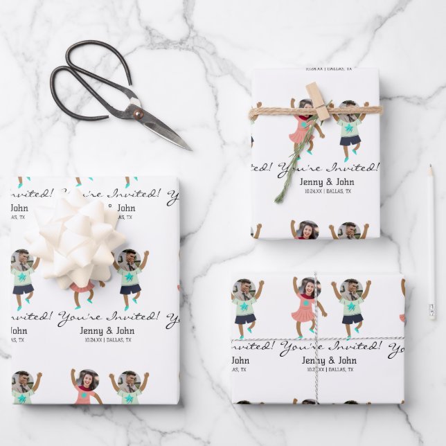 Funny Add Photo Customized Bride & Groom Wedding   Wrapping Paper Sheets (Front)