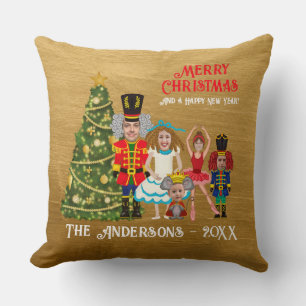 Funny Add Your Face Nutcracker Family Of Five Throw Pillow