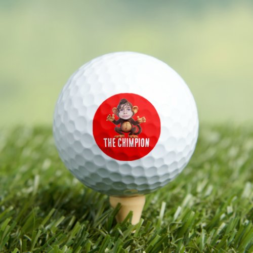 Funny ADD YOUR FACE Pun Champion Monkey Chimp Golf Balls