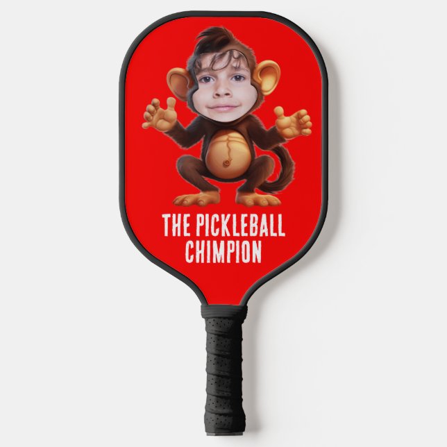Funny ADD YOUR FACE Pun Champion Monkey Chimp Pickleball Paddle (Front)