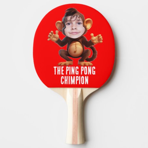Funny ADD YOUR FACE Pun Champion Monkey Chimp Ping Pong Paddle