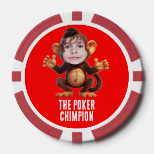 Funny ADD YOUR FACE Pun Champion Monkey Chimp Poker Chips