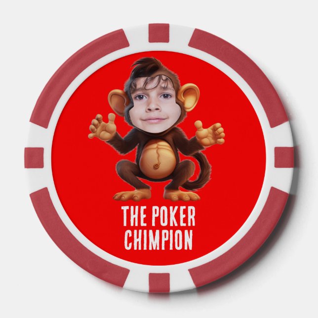 Funny ADD YOUR FACE Pun Champion Monkey Chimp Poker Chips (Front)
