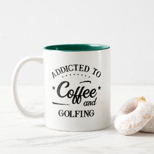 Funny Addicted to Coffee and Golfing Two-Tone Coffee Mug