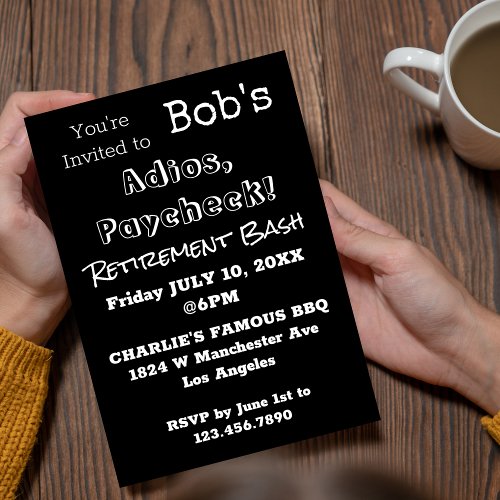 FUNNY Adios Paycheck Dad Retirement Party  Invitation