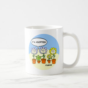 Funny Adopted Baby Cactus and Flowers Cartoon Coffee Mug