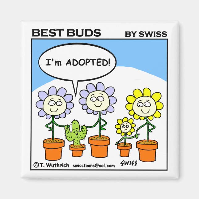Funny Adopted Cactus and Flowers Cartoon Adoption Magnet (Front)