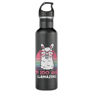 Funny Adorable Llama 100th Birthday Gift For Women Stainless Steel Water Bottle