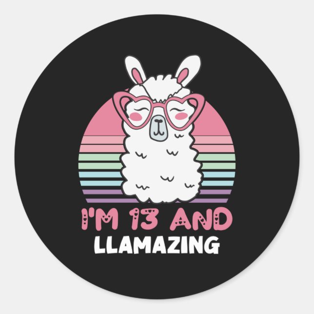 Funny Adorable Llama 13th Birthday Gift For Women Classic Round Sticker (Front)