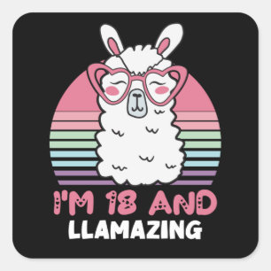 Funny Adorable Llama 18th Birthday Gift For Women Square Sticker