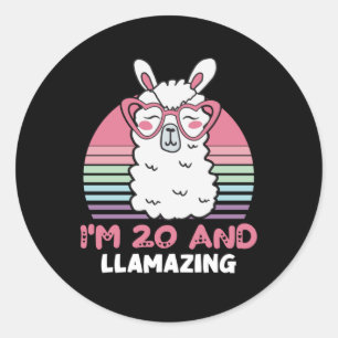 Funny Adorable Llama 20th Birthday Gift For Women Classic Round Sticker