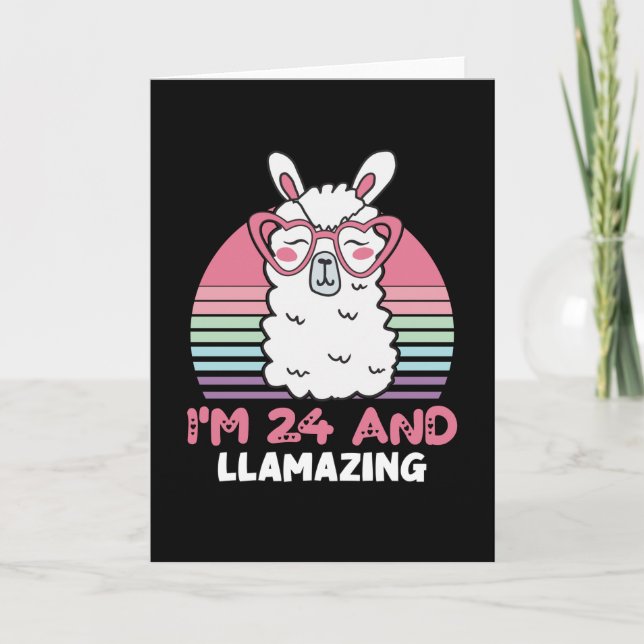 Funny Adorable Llama 24th Birthday Gift For Women Card (Front)