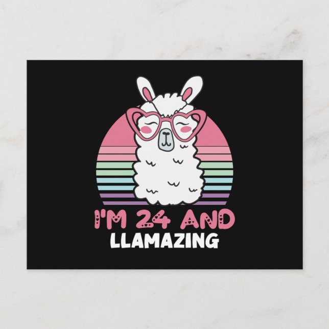 Funny Adorable Llama 24th Birthday Gift For Women Postcard (Front)