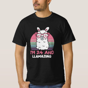 Funny Adorable Llama 24th Birthday Gift For Women T-Shirt