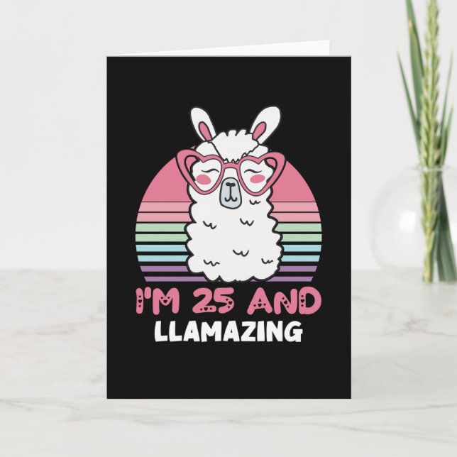 Funny Adorable Llama 25th Birthday Gift For Women Card (Front)