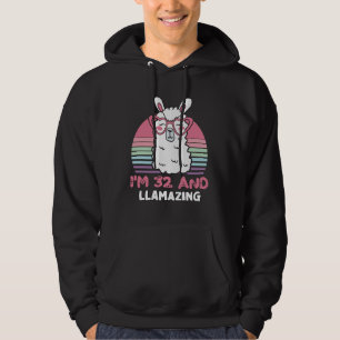 Funny Adorable Llama 32nd Birthday Gift For Women Hoodie