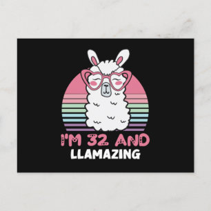 Funny Adorable Llama 32nd Birthday Gift For Women Postcard