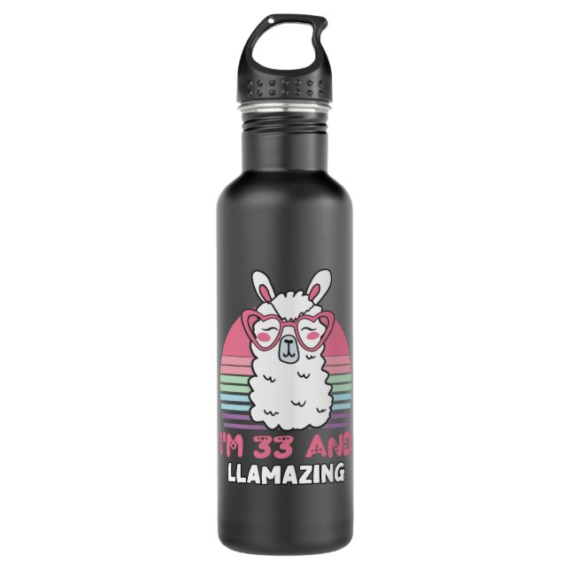 Funny Adorable Llama 33rd Birthday Gift For Women Stainless Steel Water Bottle (Front)